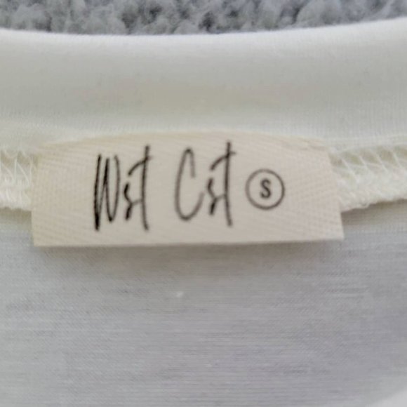 Wst Cst Womens Crop Top White Yellow Stripe Short Sleeve Stretch Pullover S New - Picture 6 of 9